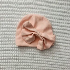 Light pink headband, bow beanie